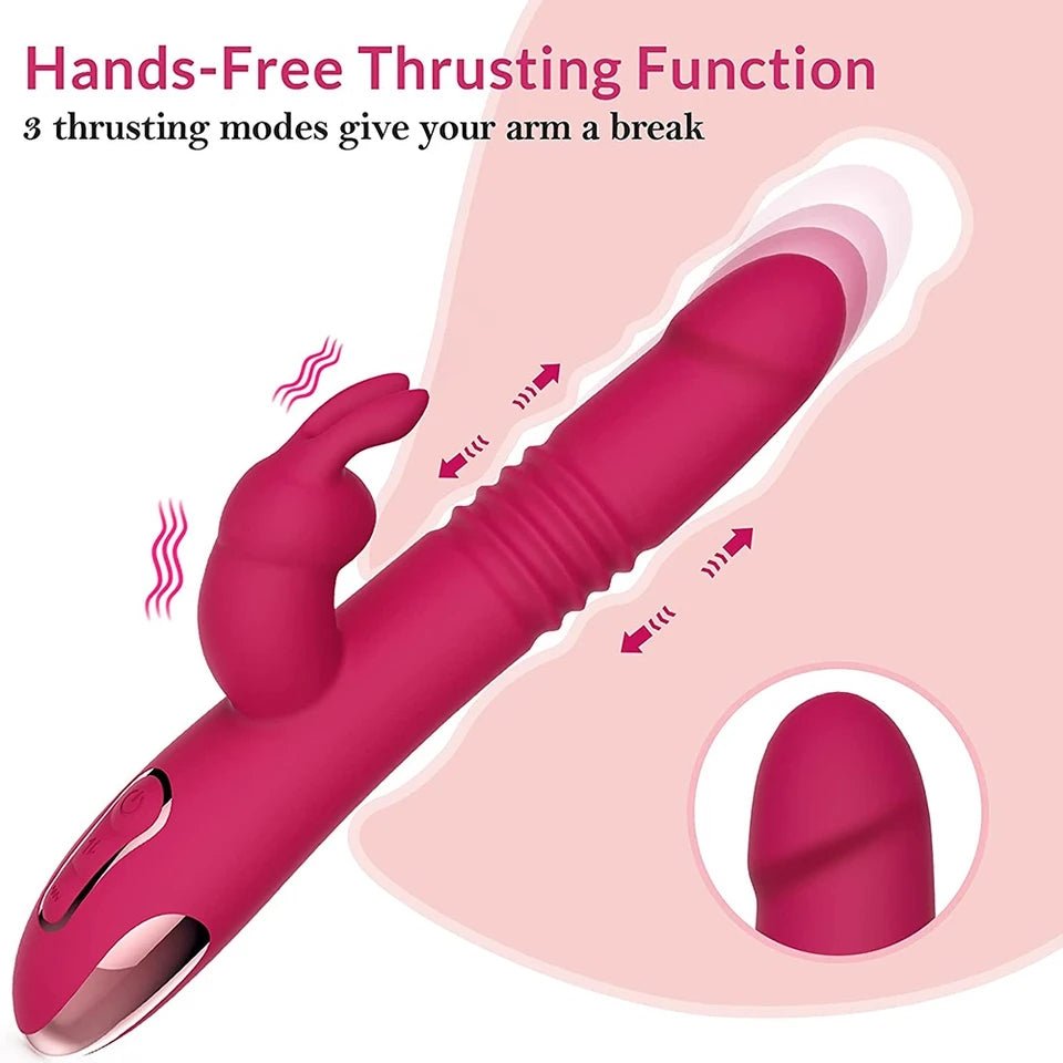 Vibrador telescópico de conejo, bola rodante, masaje vagina, vibración, estimulación, punto G, masturbación, orgasmo, pareja, juguetes sexuales para mujeres (rojo) - Sex Shop 502